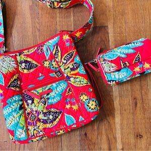 Vera Bradley Hadley Floral Rumba Red/Pink and Yellow Crossbody and Wallet Set